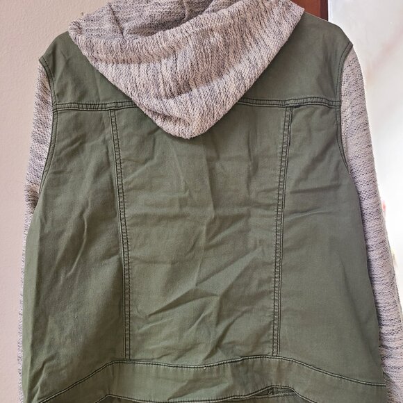 Mossimo Supply Co Army Green Hooded Jacket with Knit Grey Sleeves Plus Size XXL - Picture 9 of 9